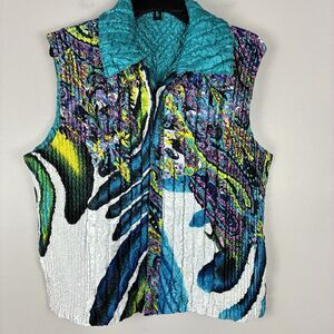 Vintage Crinkle Vest 90s Abstract Colorful Reversible Sz M / L Stretch Funky